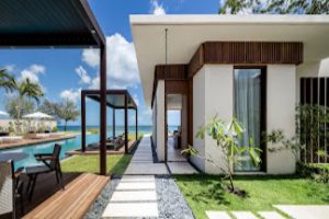 Beachfront Villa pool deck looking through Main Master Bedroom (1)